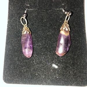 Translucent Purple Teardrop Earrings with Gold Accents